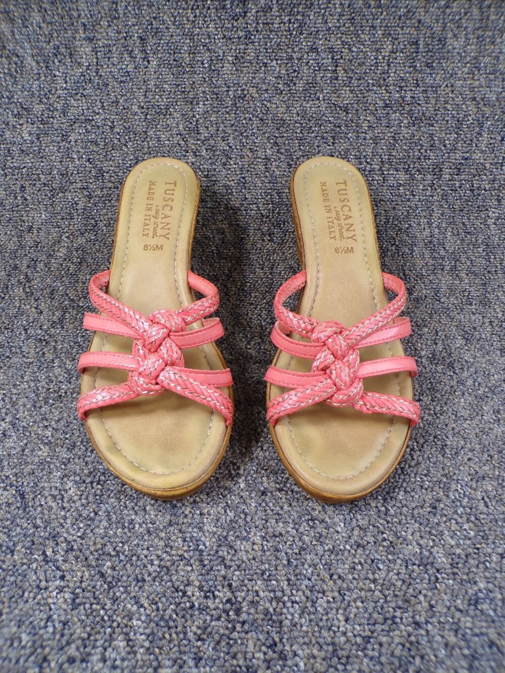 Tuscany by Easy Street Pink Coral Strappy Wedge Sandals 8.5M Made in Italy Y2K B